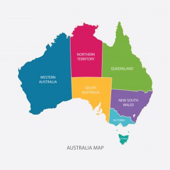 Map of Australia showing the states and territories.