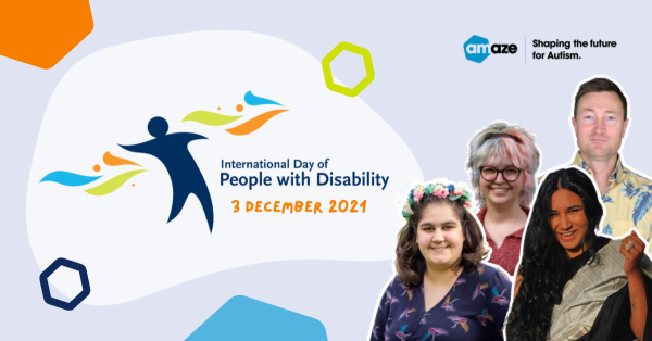 International Day of People with Disability, 3 December 2021. Photos of four autistic people smiling.
