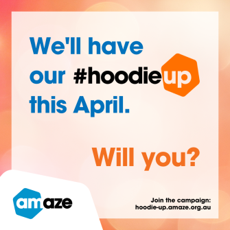 "We'll have our #HoodieUp this April. Will you?" Amaze logo.