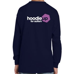 Long sleeve hoodie up for autism navy t-shirt