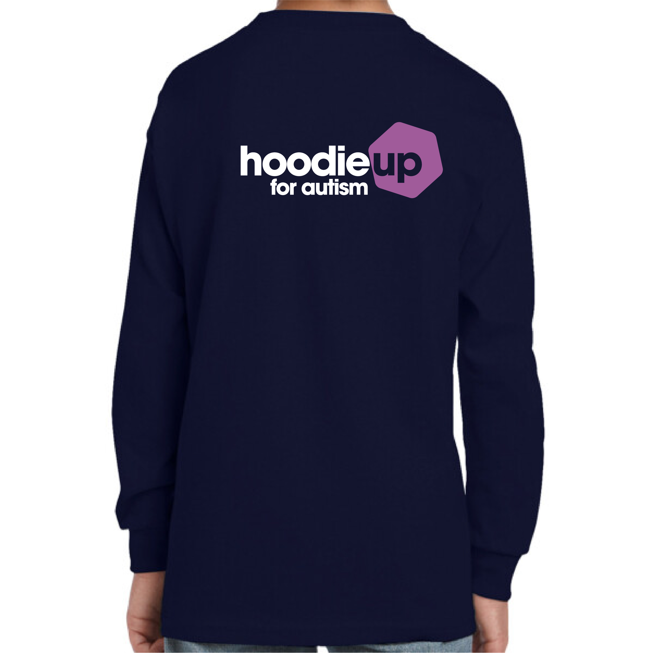 Long sleeve hoodie up for autism navy t-shirt