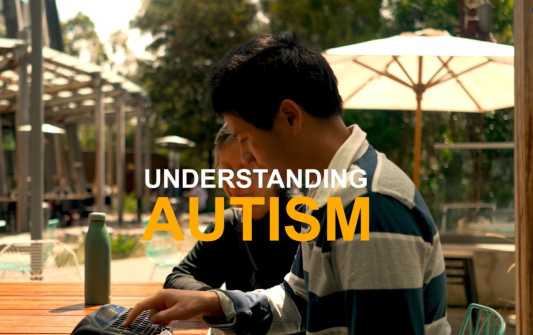Autistic person with support worker. Header says 